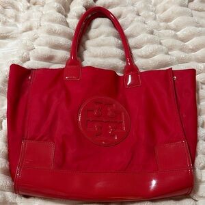 Tory Burch Bright Red Patent Trim Tote